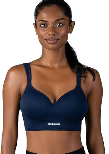 New Balance Women's Sports Bra with Molded Cups, High Impact Athletic Workout Set, Crisscross Strap, Navy, M