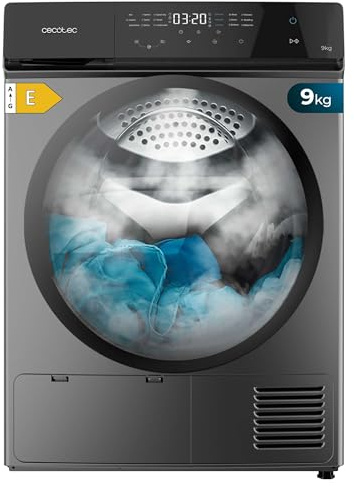 Cecotec Asciugatrice 9 Kg Pompa di Calore Bolero DressCode Dry 8400 Steel. Classe Equivalente A++, Controllo Tattile, 15 Programmi, Asciugatura Automatica, Stiratura Facile, Stop&Go, Tamburo Inox