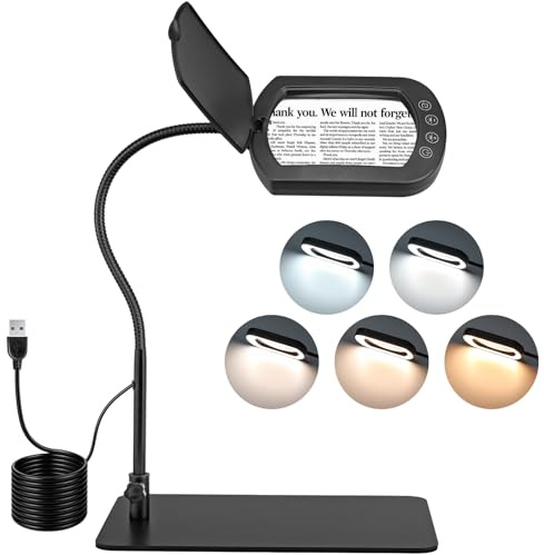 COLFULINE Förstoringsglas med ljus och klämma 10 x 72 LED 5 nivåer ljusstyrka kabellängd 1,5 m flexibel arm 45 cm med dammskydd för läsning precisionsarbete