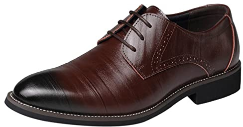Chaussures de loisirs en cuir pour homme - Mocassins à bout plat Oxford - Chaussures basses confortables à lacets - Chaussures d'affaires - Noir et marron - Chaussures classiques pour homme - Robe
