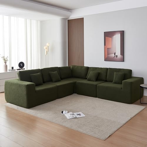 VASOENY 275 X 275 cm Modulares L-förmiges Sektional Sofa, übergroße Sherpa Stoff L-förmige Couch, Gepolstertes Schaumstoffgefülltes modernes 5-Sitzeck Ecksofa mit 4-Kissen für Wohnzimmer, Büro