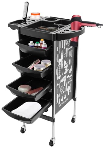Carrello da parrucchiere, carrello da salone, con 5 cassetti estraibili, pieghevole, per parrucchieri