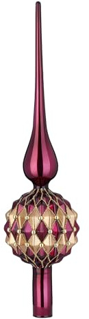 Julgransspets, glas, 31 cm D = 8 cm – glänsande och med ornament – julgranspynt, mörk vinröd bordeauxröd – slät port