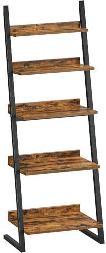 HOOBRO Estantería de Escalera de 5 Niveles, Librería Estrecha, Estantería de Esquina, para Almacenamiento y Exhibición, para Sala de Estar, Estudio, Dormitorio, Marrón Rústico y Negro EBF150CJ01