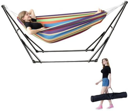 Portable Hammock with Stand for Outside or Inside,No Tree Required | 1 Minutes Tool-Free Setup,Adjustable Hammock for Indoor Outdoor Patio Yard,Carry Bag Included,450 lbs Capacity