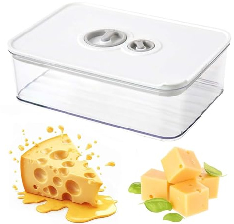 CHARMNAIL Porta Formaggio Ermetico 1250ML con Timer, Contenitore per Alimenti in Frigorifero Piatto e Impilabile, Scatola Trasparente per Conservazione Cibo, Senza BPA