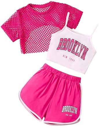 Chándal para niños y niñas, traje deportivo para correr, conjunto de ropa de verano para niñas, conjunto de 3 piezas, informal, corte holgado, parte superior sin mangas, pantalones cortos combinados