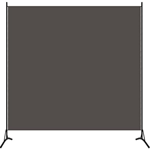 1-Panel Folding Room Divider, White Fabric Privacy Screen with Iron Frame, Freestanding Foldable Partition for Bedroom, Living Room, or Office, Anthracite, 175x180cm