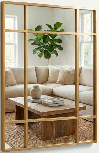 Marctani Espejo Ventana de Pared 90x60 cm – Espejo Industrial Decorativo con Marco de Metal – Diseño Rectangular Efecto Ventana para Recibidor, Entrada y Salon