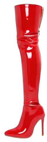 Veelau Meieer Bottines à talons hauts pour femme avec fermeture éclair, Vernis rouge, 40 EU