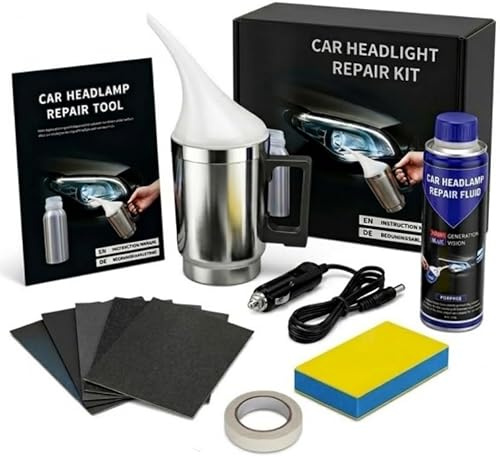 Dujuanus Kit Professionale per Il Ripristino dei Fari, Kit Rinnova Fari Auto Polimero Liquido, per Riparazione Ingiallimento/Graffio/Sfocatura/Ossidazione (100ml Set)