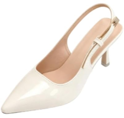 Genérico Zapatos De Tacón De Aguja para Mujer Cuero Patentado Punta Afilada Slingback,Blanca,35 EU