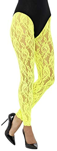 Smiffys, Damen 80er Jahre Spitzen Leggings, One Size, Neon Gelb, 45161