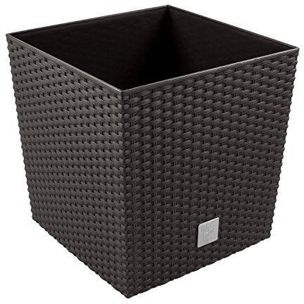 Prosper Plast Rattan Plastic Flower Pot Dark Brown - 40cm x 40cm x 40.8cm (LWH) 64L Capacity Planter Suitable for Indoor and Outdoor Use
