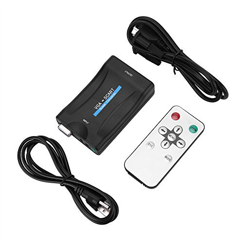 VGA zu Scart Video Audio Konverter Adapter USB mit Fernbedienung für HD TV DVD Box