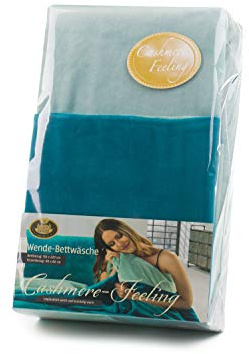 Gözze - Wendebettwäsche, Cashmere-Feeling, Bettbezug: 155 x 200 cm, Kissenbezug: 80 x 80 cm, Mikrofaser - Aqua/Petrol