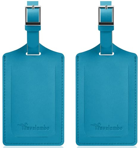Travelambo Luggage Tags for Suitcases Faux Leather Privacy Protection 2 Pack Bag Tags Travel Accessories Essential, Energetic Blue