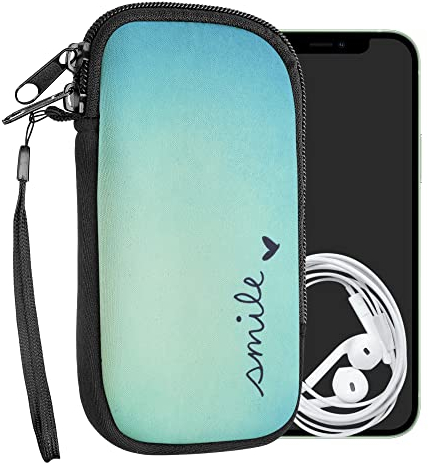 kwmobile Handytasche für Smartphones L - 6,5 - Neopren Handy Tasche Hülle Cover Case Schutzhülle - Smile Blau Türkis - 16,5 x 8,9 cm Innenmaße