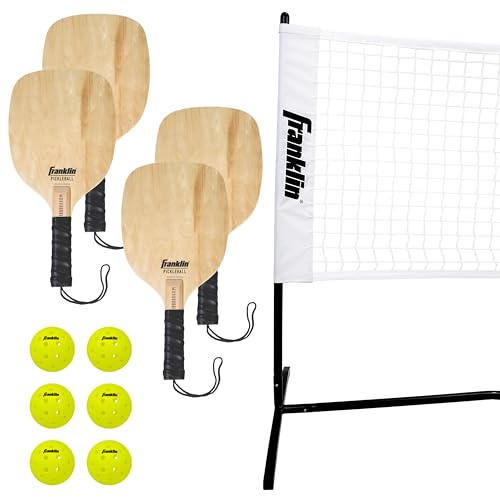 Franklin Pickleball Netz, halbe Größe, inklusive 3 m Netz, 4 Paddel und 6 X-40 Pickleballs, zugelassen