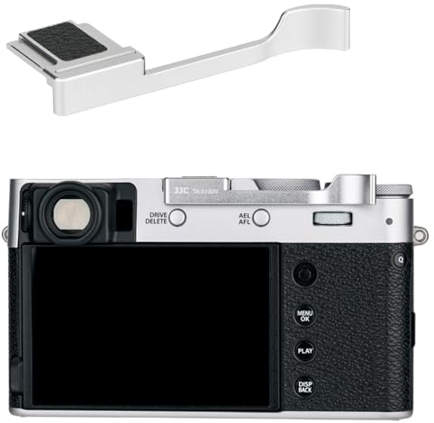 JJC Blitzschuh-Daumengriff Daumenauflage für Fujifilm Fuji X100VI X100V, X100F, X100T, X-E4 und X-E3 Kamera-Handgriff, Daumen nach Oben, bessere Balance und Griffigkeit, silberfarben