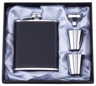 Tuxiaobu Fiaschetta, Set Fiaschetta, 7 Oz con Imbuto Bicchiere da Vino, 100% a Prova di Perdite, Fiasche in Acciaio Inossidabile per Liquore, Regalo per la Festa del papà - Nero Mystery