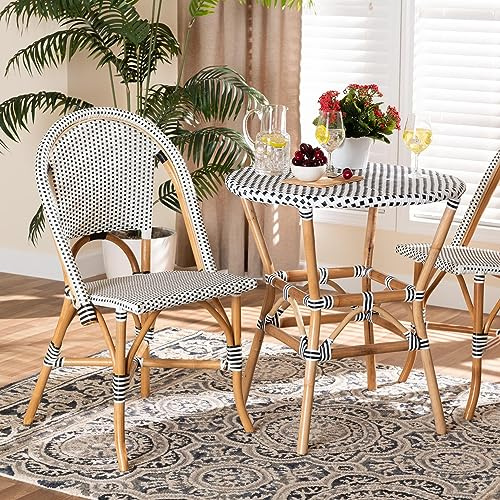 bali & pari Genica Classic French Black and White Weaving and Natural Rattan Indoor and Outdoor Bistro Chair