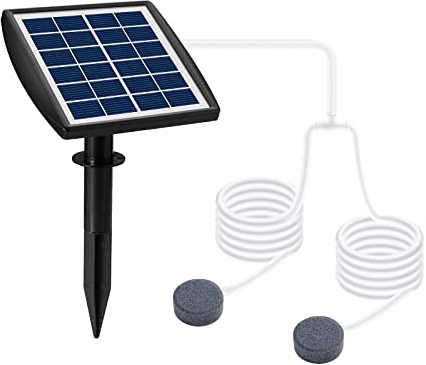 Andoer Pompe Solaire pour Bassin avec Batterie - Aérateur d'Aquarium et Tuyau Pierre à Air pour Étang, Jardin et Pêche