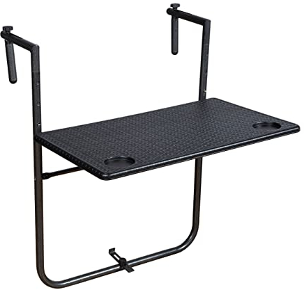 Spetebo Balkon Hängetisch Rattan Optik in anthrazit - eckig - 60x61 cm - Klapptisch höhenverstellbar Tisch klappbar Balkon Hängetisch