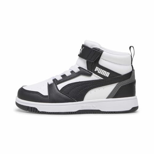 PUMA Puma Rebound V6 Mid Ac+ Ps, Scarpe da ginnastica Unisex - Bambini e ragazzi, Puma White Puma Black Shadow Gray, 29 EU