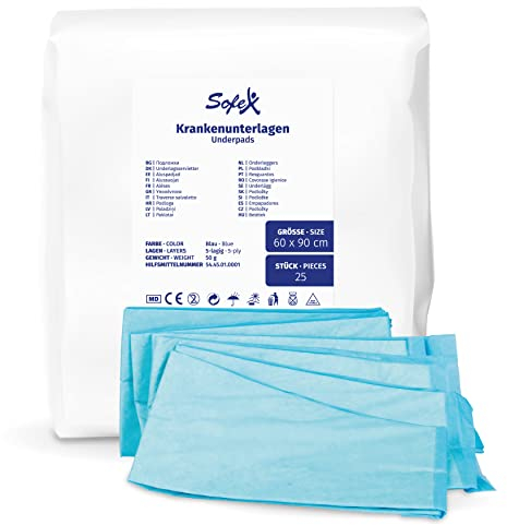 Sofex Inkontinenzunterlagen Einweg 60x90 cm – 100 Stück, 5-lagig – Krankenunterlagen 60x90, Inkontinenz Bettunterlage, Unterlagen Bett Inkontinenz, Wickelunterlage, Saugstark, und Rutschfest