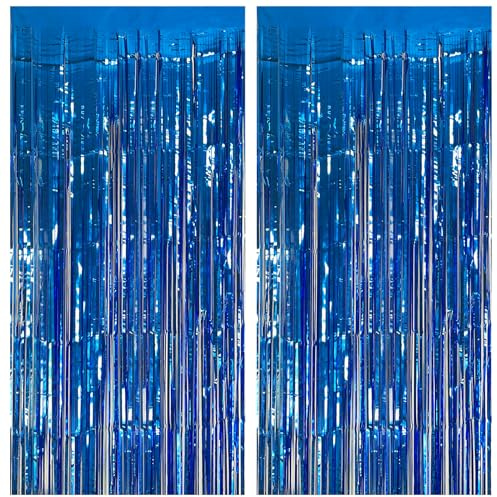 2 Pack Blue Party Decorations Ocean Party Decor Supplies Blue Party Streamers Birthday Decorations Tinsel Foil Fringe Curtains Photo Booth Props Celebration Decorations