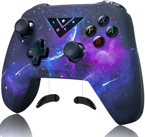 VooFun Manette Switch Pro, Bluetooth Manette Sans Fil pour Switch/Switch 2/PC, Gamer Switch Manettes avec Vibration, Turbo, Gyroscope 6 Axes, RGB Lumière, Wake-Up, Bouton Programmable (Galaxie)