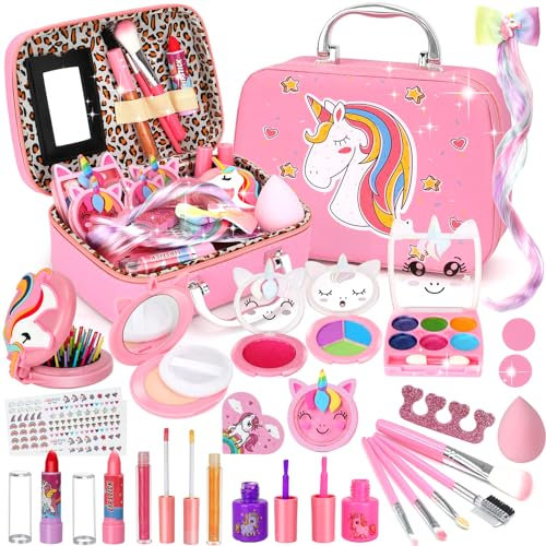 Aureyung Schminkkoffer, Waschbar Kinderschminke Set für Mädchen 3-12 Jahre, Spielzeug Kinderspielzeug, Geburtstag Weihnachts Geschenke