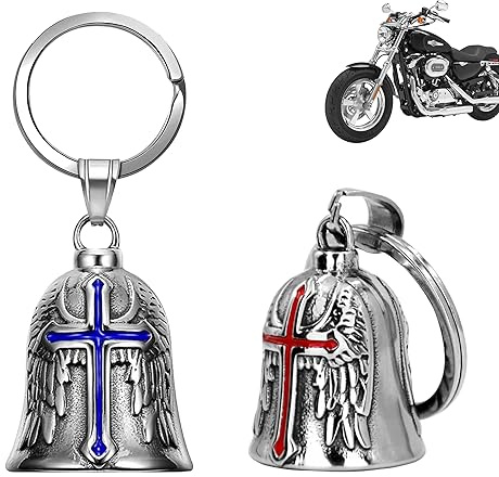 XNZMYN 2 Piezas Llavero Moto Campana Guardiana | Personalizado | Anillo Colgante | Motocicletas, Vehículos Eléctricos, Bicicletas, Coches | Amuleto de Protección y Buena Suerte (Rojo+Azul)