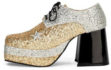 Glamrock Plateau-Schuhe für Herren - Gold-Silber - Glitter-Look - Schuhgröße: 40-41