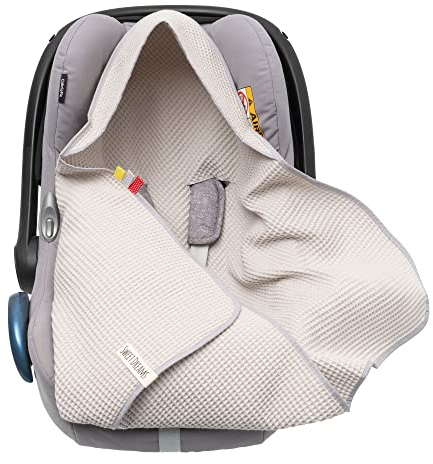 Einschlagdecke aus Waffelstoff für den Sommer 100% Baumwolle Baby Decke für Autositz Kuscheldecke Kinderwagedecke Für Kinderwagen Buggys z.B. Maxi Cosi Rosa Beige 3 Punkt Gurt (38) (Leinen)