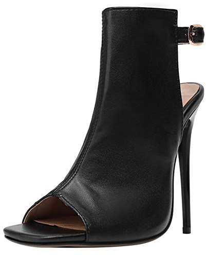 Renessmi Donna Peep Toe Slingback Tacco a Spillos Stivaletti Sposa Festa Cordoncino Shiny Trasparente Sandals Fibbia Footwear Nero Numero 39 EU-40 CN
