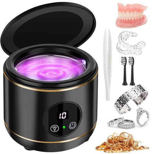 Ultraschall-U-V Retainer Reiniger, EnGiTores 230 ml Retainer-Reinigungsgerät für Zahnersatz Mundschutz Aligner Bürstenkopf Schmuck Uhrenarmband Ultraschallreiniger mit Modi für den Einsatz (Black)