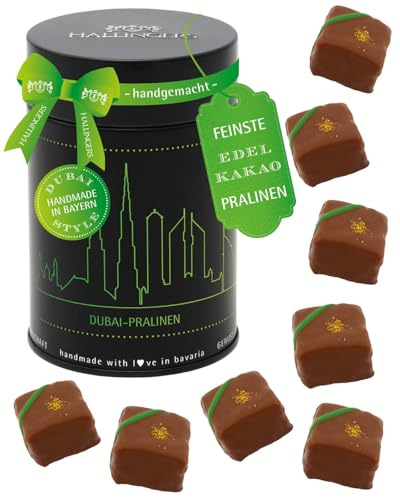 Hallingers Genuss Manufaktur Pralinen Geschenk – Dubai-Style ohne Alkohol, handgemacht aus Premium Edelkakao, edle Geschenkdose Dubai Pralinen, Confiserie-Qualität, Geschenkidee für Frauen & Männer