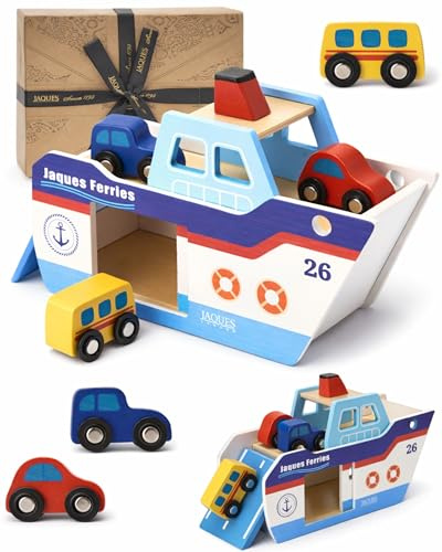 Jaques of London Wooden Toy Boat | Freya the Ferry Boat with 3 Wooden Cars | Wooden Vehicle Toys for 1 Year Old and Toddlers | Ship Toy for Pretend Play | Since 1795