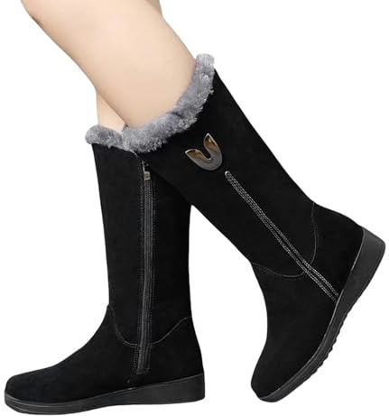 botas de nieve para mujer Zapatos De Invierno De Alta Parte Para Mujeres Con Suelas Gruesas Y Botas De Fondo Plano De Tubo Medio-Negro-40