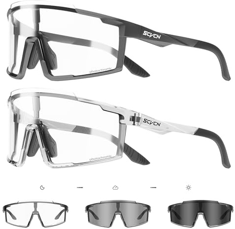 SCVCN 2Pack Photochromic Cycling Glasses Sports Sunglasses for Men Women Mountain MTB Glasses UV Protection Running
