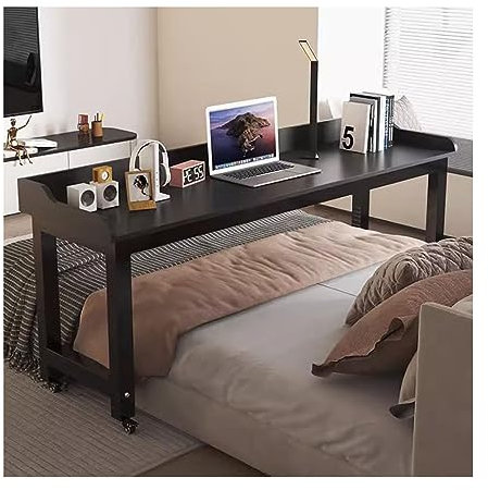 Tavolo da letto nero con ruote freno rimovibile per lavoro, mangiare, giocare, camera da letto, scrivania per computer portatile (220 x 40 x 80 cm) ideale per uso multifunzionale (180 x 40 x 80 cm)