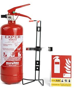 Extincteur à Poudre ABC 2 kg, avec Support de Fixation et Panneau de Signalisation, pour Véhicules et Domiciles (2 KG)