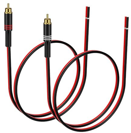 J&D Adaptateur RCA vers Câble Haut-parleur, 2 Pcs 20AWG 0.3 m, Connecteur RCA Mâle vers Fil Nu pour Réparer Câbles de Haut-parleurs, Compatible avec Amplificateurs, Récepteurs AV