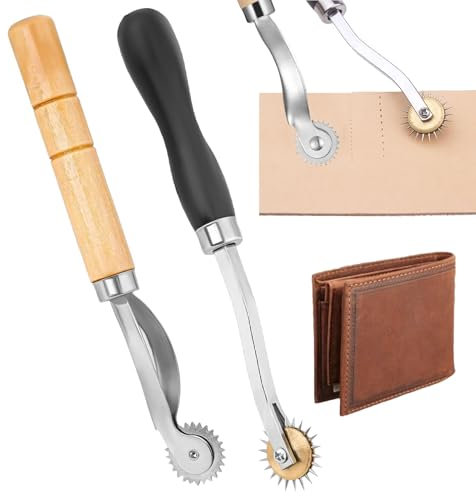 SOGHO 2 ruedas de patrón de corte, ruedas de copia, herramienta de costura, rueda de aguja, ruedas de patrón de corte con mango de madera, rueda de persecución dentada con mango de madera para