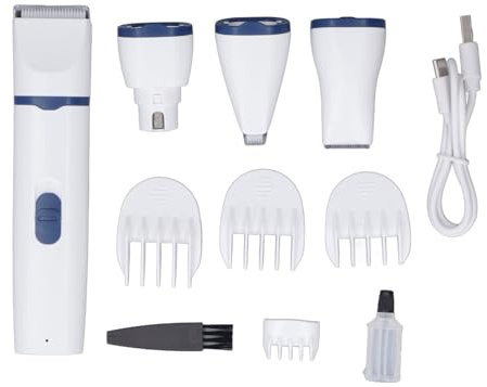 Kit per la toelettatura degli animali domestici con 4 lame diverse, ricaricabile tramite USB, multifunzione, sicuro, senza fili, per tosare e rifinire i capelli dei cani, per una (Blu)
