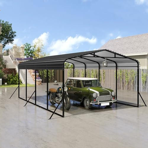 LZQ Garage per tende da auto per esterni, 12 x 20 m, colore nero, in metallo, per auto e barche