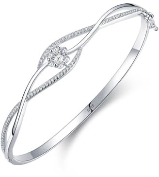 Ayoiow armband silver vintage zirkonia för kvinnor, korsande vågarmband silver 925 damer, 16–18 cm, lämplig för årsdag