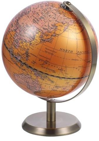 DEARMAMY Mappamondo da Scrivania Decorativo in ABS e Metallo 14 CM con Etichette in Inglese Globo per Ufficio e Aula Scolastica Ornamento Educativo per Studio e Soggiorno